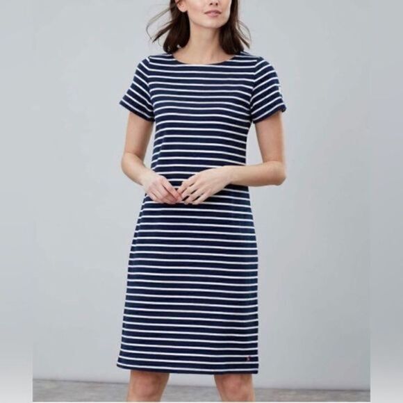 Joules Riviera T Shirt Dress 2 Navy White Striped - Picture 1 of 7
